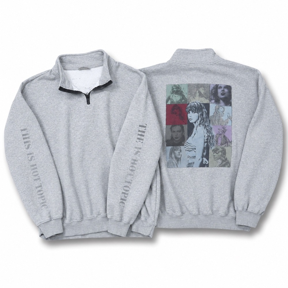Taylor Swift The Eras Tour Pullover 2XL Gray Quarter Zip Graphic Sweater Faded